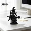 Creative Fantasy Room Accents Gothic Witch On Broom Statue, 3D Printed Spooky Tabletop Figurine for Decoration Home Party, Black Halloween Desk Decor