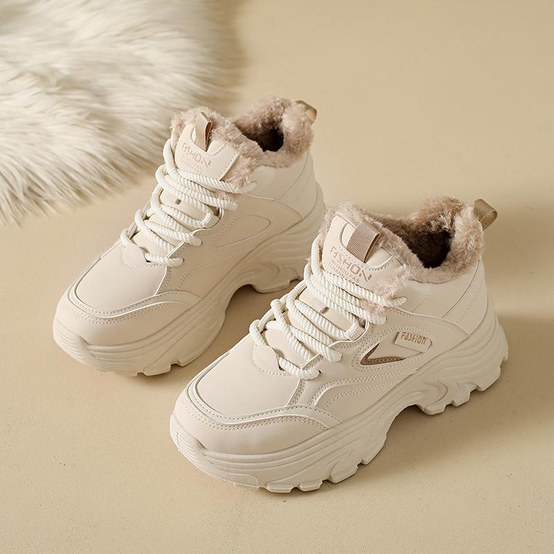 

TUINANLE Women s Ankle Boots Winter New High-top Short Plush Sneakers Thick-soled Casual Warm Women Short Snow Boots 35 бежевый
