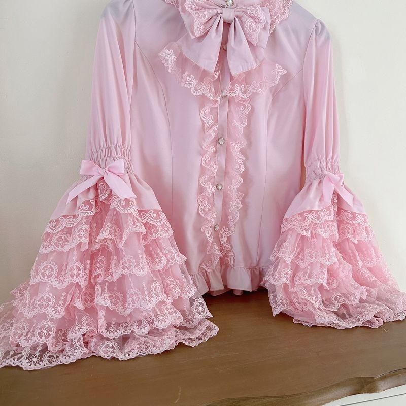 Vestito Lolita Dolce Carino Manica a Sbuffo in Pizzo Manica Lunga JSK Maglietta Interna Top