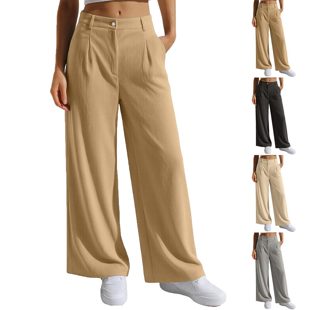 Women's Casual Fashion Color Elastic Waistband Pocket Wide-Leg Straight-Leg Pants