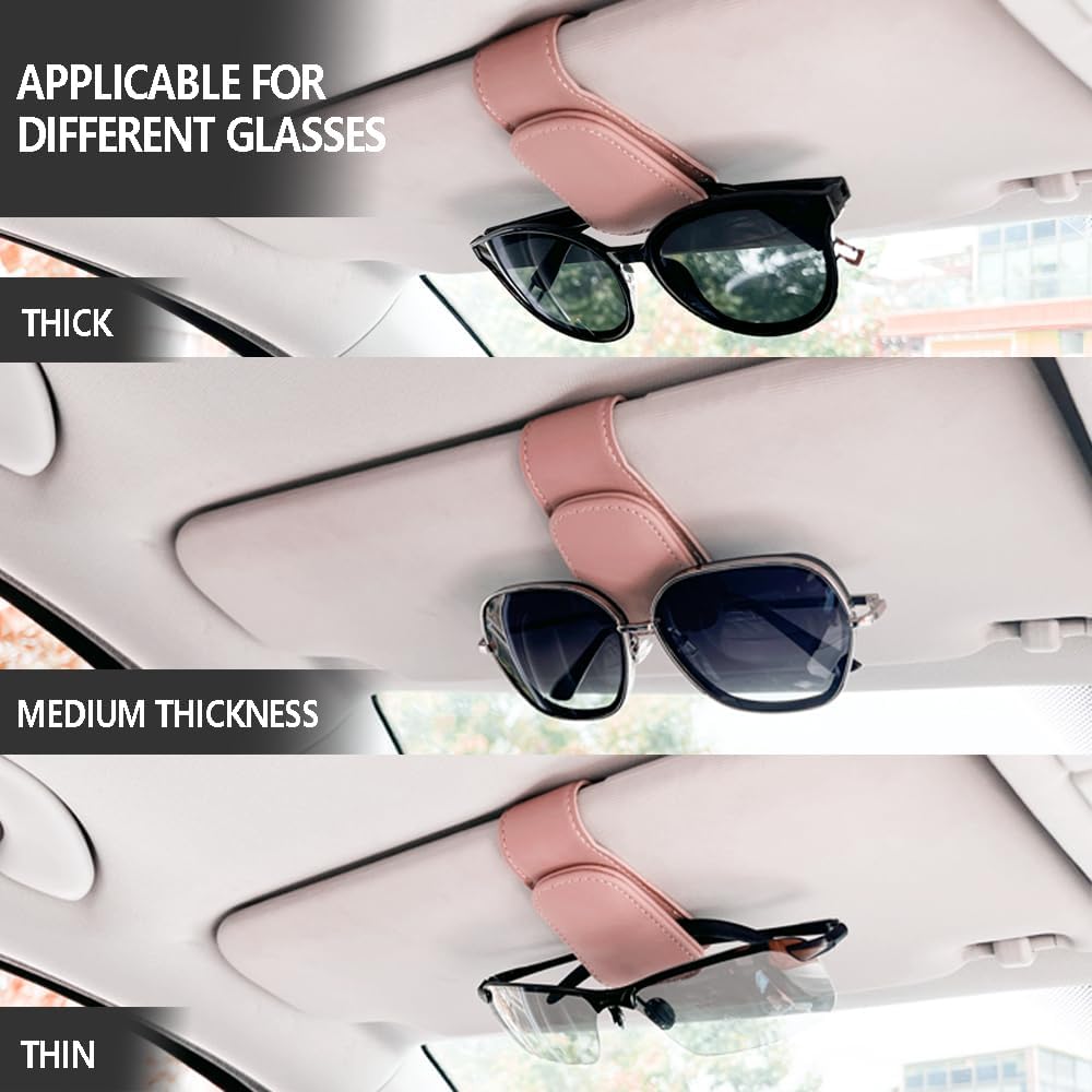 2Pcs Sunglass Holder For Car, Magnetic Leather Eyeglass Hanger Clip For Car Sun Visor, Sunglasses Holder And Ticket Card Clip For Car Visor