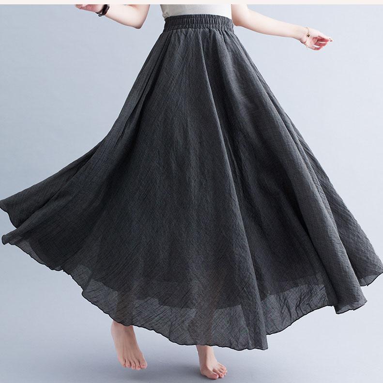 Fashion Solid Cotton Linen Women Skirts Maxi Elegant Harajuku Saia Casual Loose Long Skirt Ladies Clothes Faldas Ropa Mujer