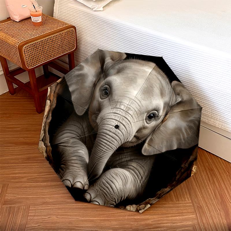 1 PC Automatic Folding Umbrella - Elephant Pattern, Portable & Foldable Design with 8 Ribs, Christmas Birthday Gifts
