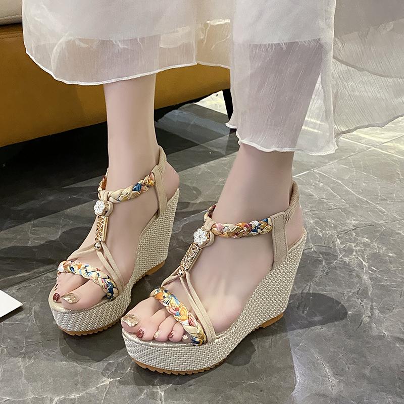 Bohemia Wedge Sandals for Women Summer Shoes 2025 Braided Band Platform Gladiator Sandals Woman Thick Bottom Beach Sandalias