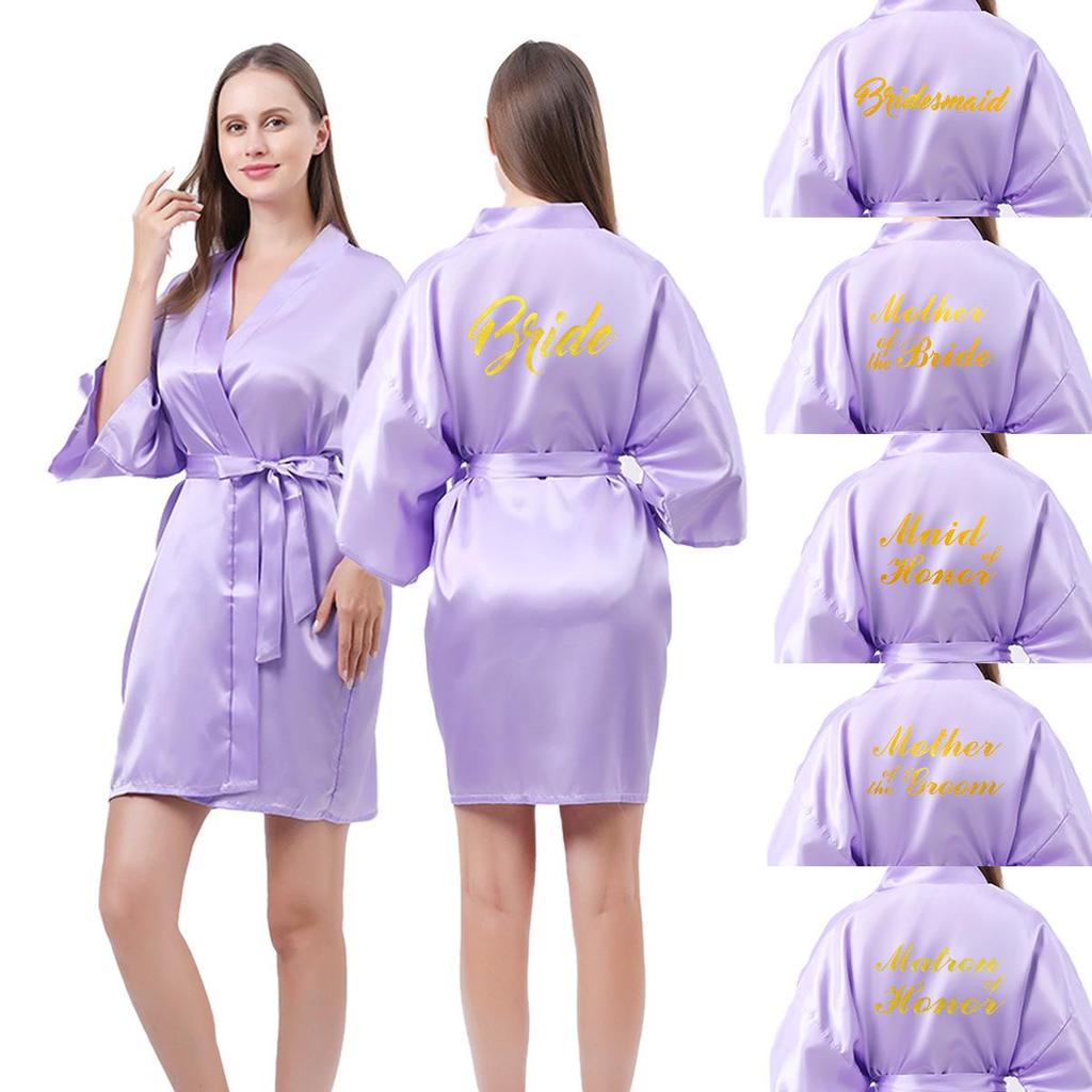 Classic Style Silk Bridesmaid & Bride Morning Robe with Hot Stamped Lettering