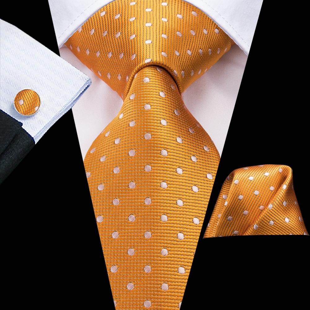 Hi-Tie Neues Design Herren Gelbgold Neuheit Krawatte Taschentuch Manschettenknöpfe Seidenkrawatte Set
