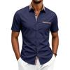 Men's Short Sleeve Button Down Shirt Stretch Breathable Wrinkle Resistant Polo Collar Casual Shirt with Chest Pocket