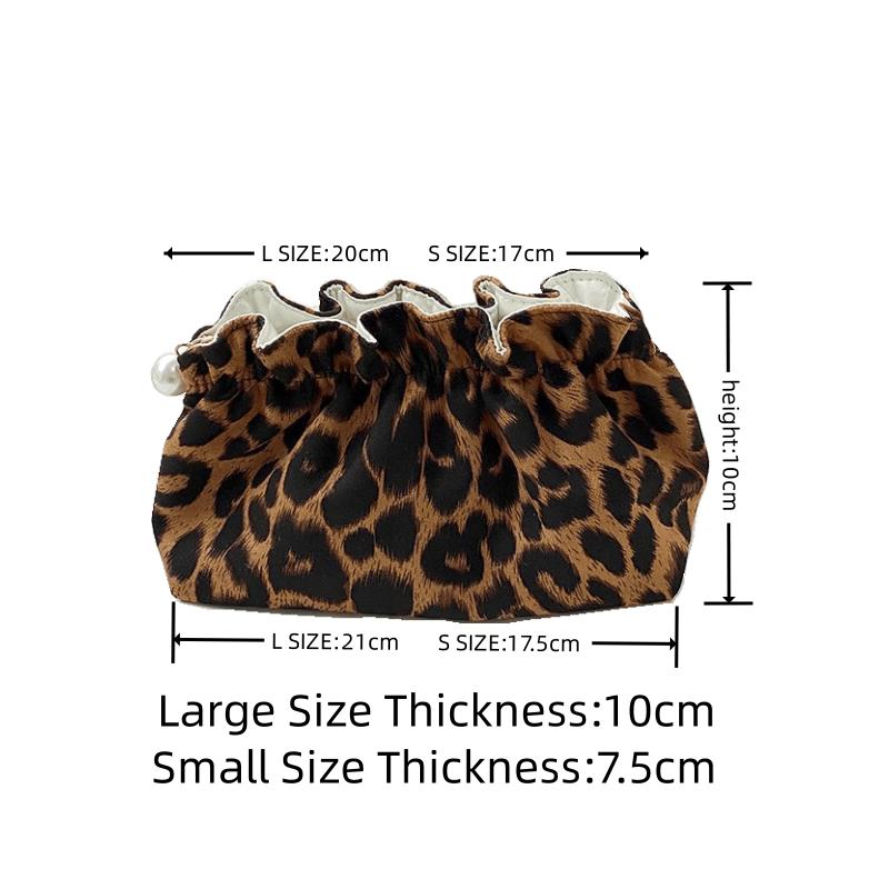 

Fashion Women Pearl Zipper Makeup Bag Large Capacity Toiletry Travel Organizer Pouch Ladies Leopard Printed Make Up Bags Gift коричневый