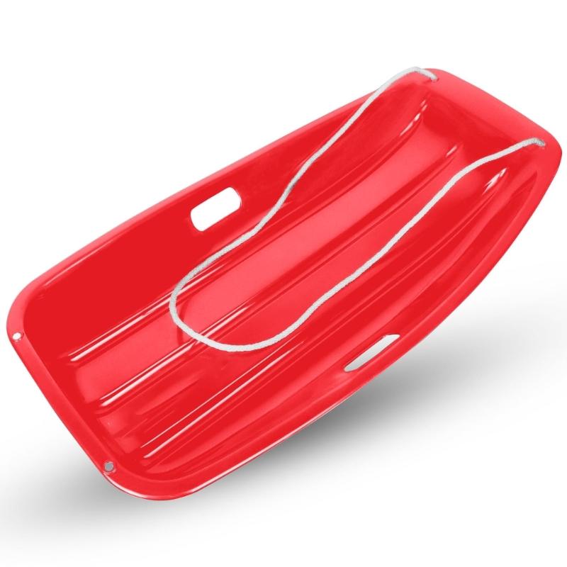 2Pcs Light Weight Portable Snow Sled with Pull Rope and Handles Plastic Cold Resistant Toboggan for Snow, Beach, Park