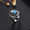 Vintage S925 Sterling Silber Natürlicher Labradorit Mondstein Ring 10x14MM Großer Türkis Lapislazuli Retro Ring für Damen Herren