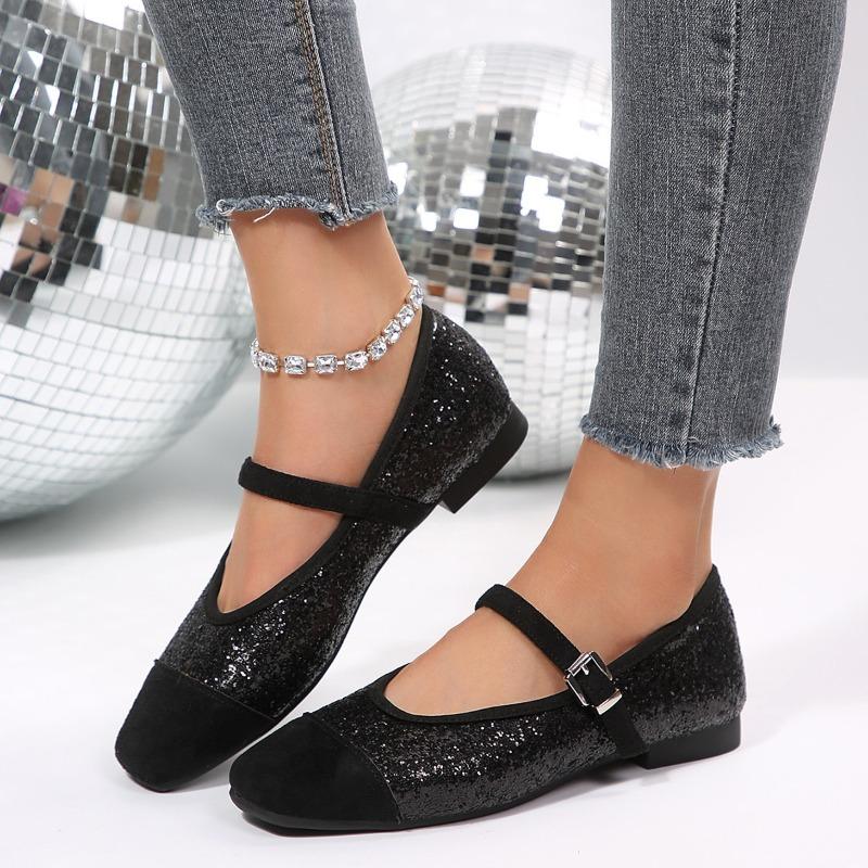 Fairy Style French Mary Jane Temperament with Skirt Flat Single Shoes Spring New Sequin Women's Shoes