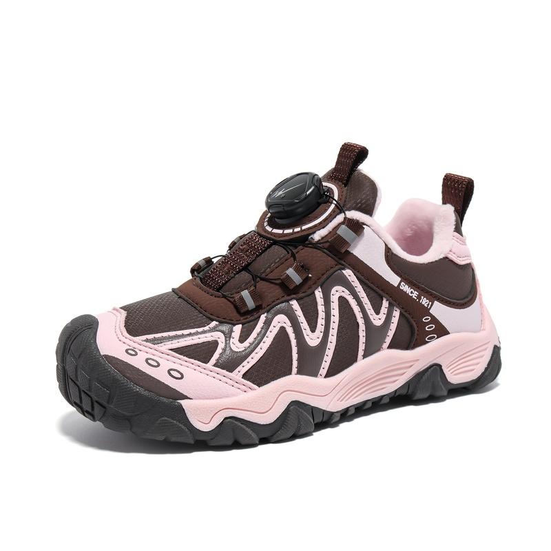 Plush Lined Kids Trainers Dial Cord Lock Wavy Side Panel Round Toe Winter Everyday Shoes 28-40
