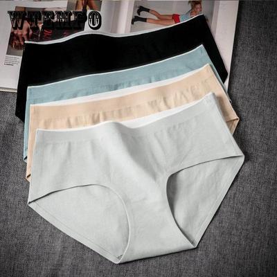 4Pcs/Set Girl's Mid Waist Breathable Seamless Cotton Underpants Women's All-match Solid Color Large Size Causal Soft Briefs