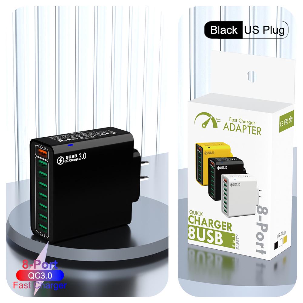 QC3.0 8-Port 30W Multi-USB Fast Charger for Mobile Phones - US/EU/KR Specs, High Power, Colorful Design