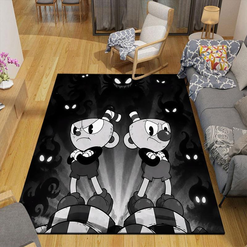 Cuphead Flannel Pattern Square Carpet,Area Rug,Carpet Rug for Living Room Bedroom Sofa Playroom Decor,Non-slip Floor Mat