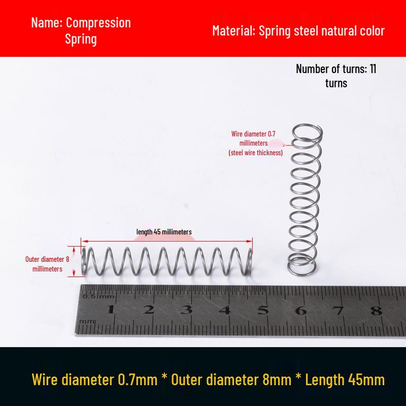 Druckfeder mit Rückstellfunktion aus Federstahl, 0,7 mm Drahtdurchmesser, 8-12 mm Außendurchmesser