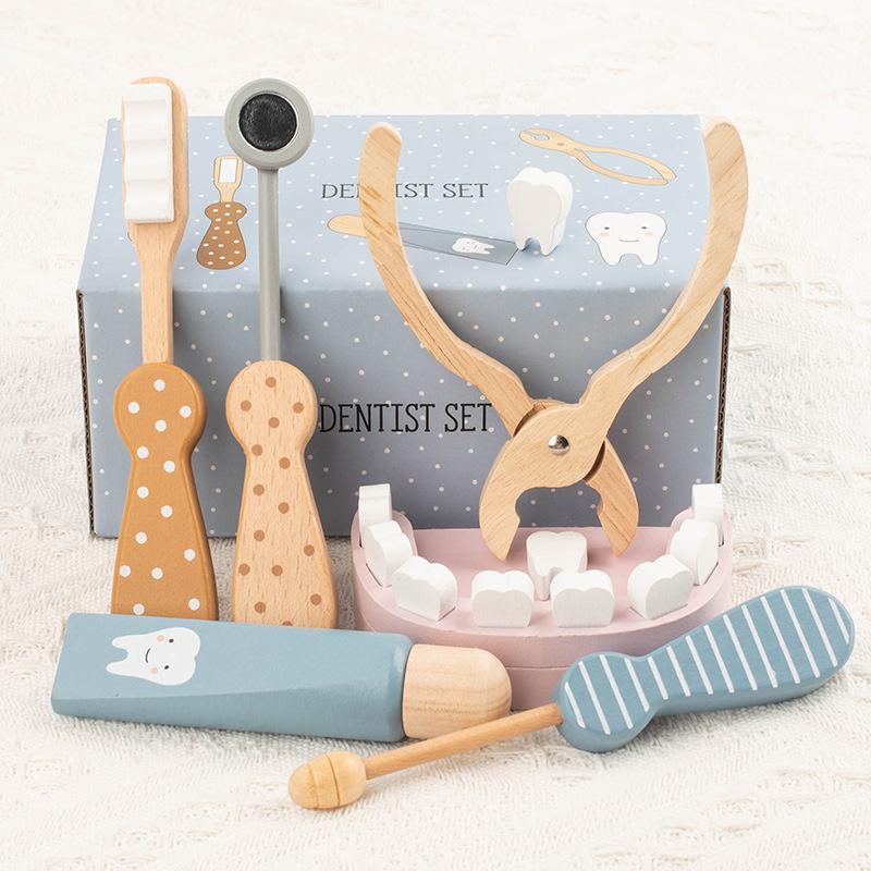 

Children s wooden play doctor toy simulation baby injection dental stethoscope role simulation professional toy