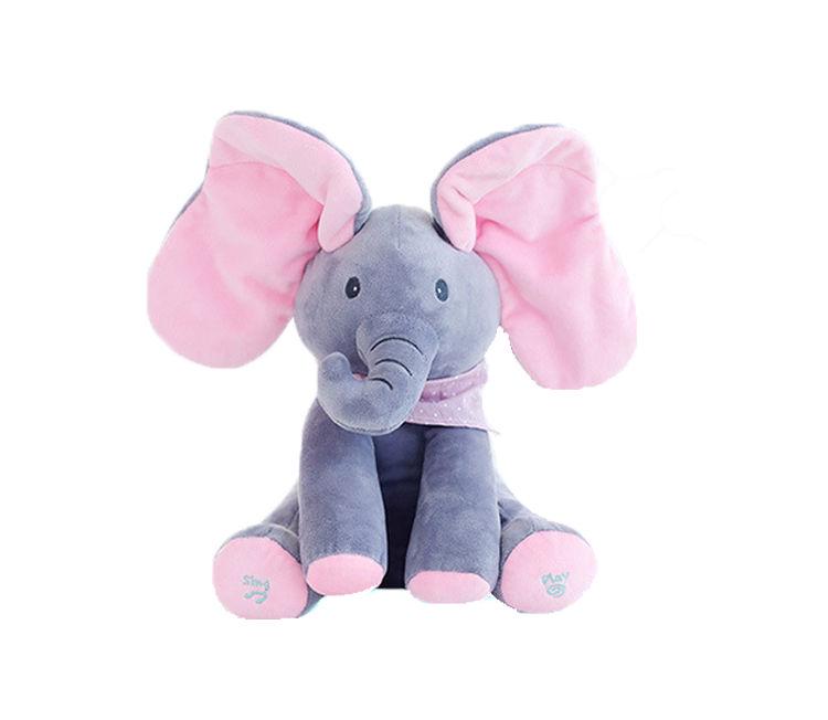 

Singing Elephant Peekaboo Baby Plush Toy Stuffed Animated Soft Toy Kids Gift Pink Ears
