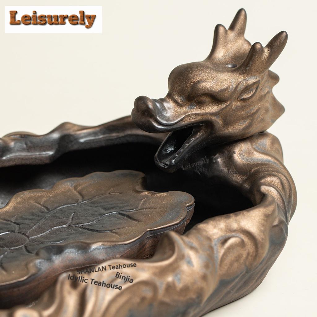 Gilt Coarse Pottery Dragon Lying On Lotus Tea Tray Afternoon Tea Dessert Plate Coffee Storage Board Teapot Mat Dishes Tea Set