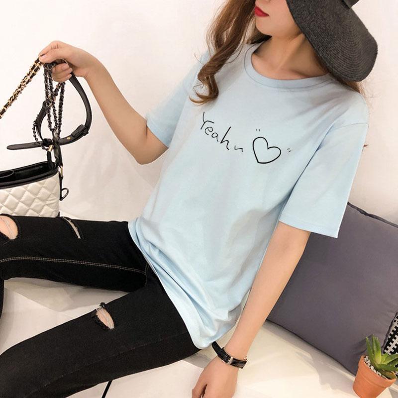 Dame T-skjorte Casual Kortermet O-hals Trykk Bokstav Hjerte T-skjorte Unisex Dame Jente Topp Tees