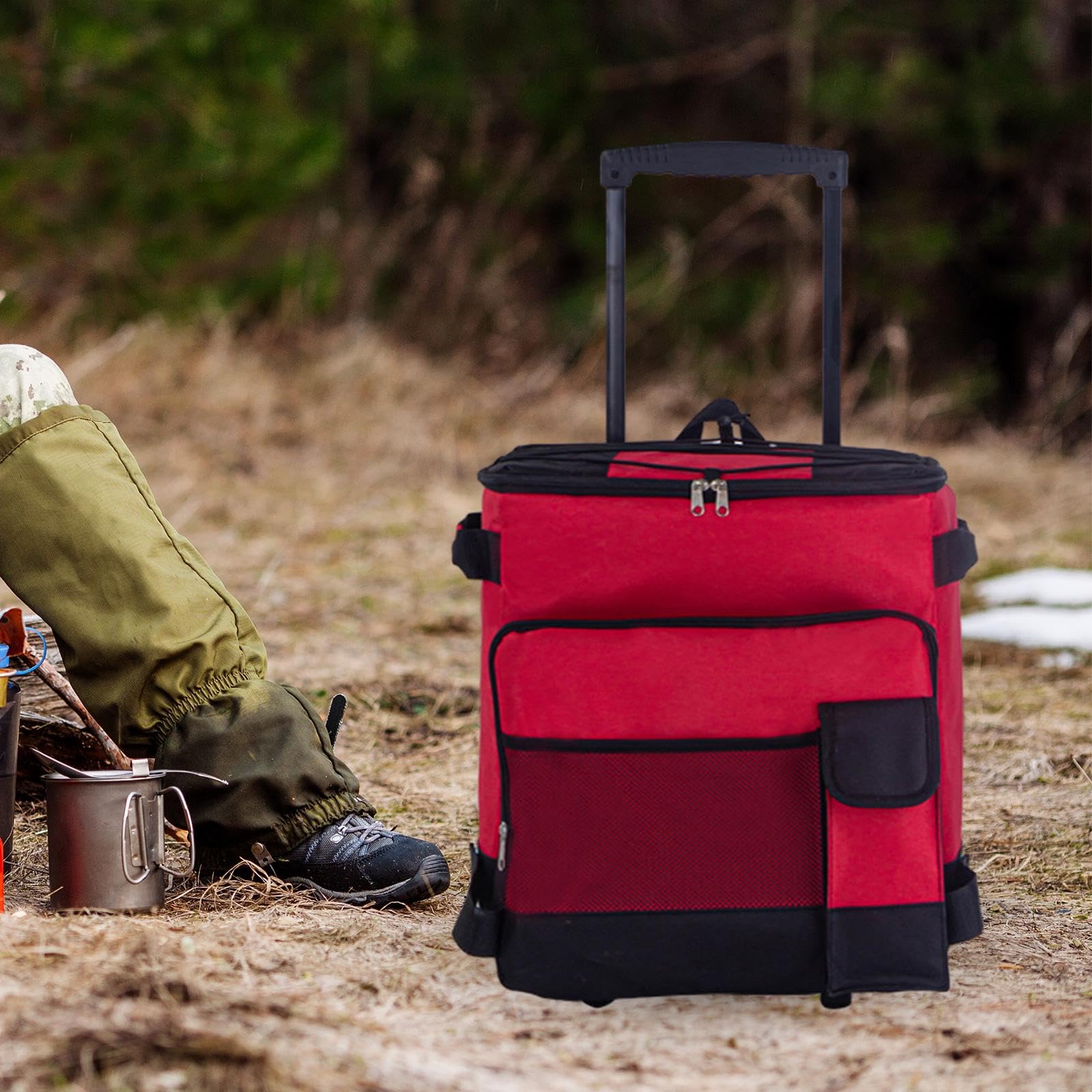 

43L Collapsible Cooler Bag Trolley for Camping/Picnic/BBQ Waterproof Refrigeration Bag Cart Red