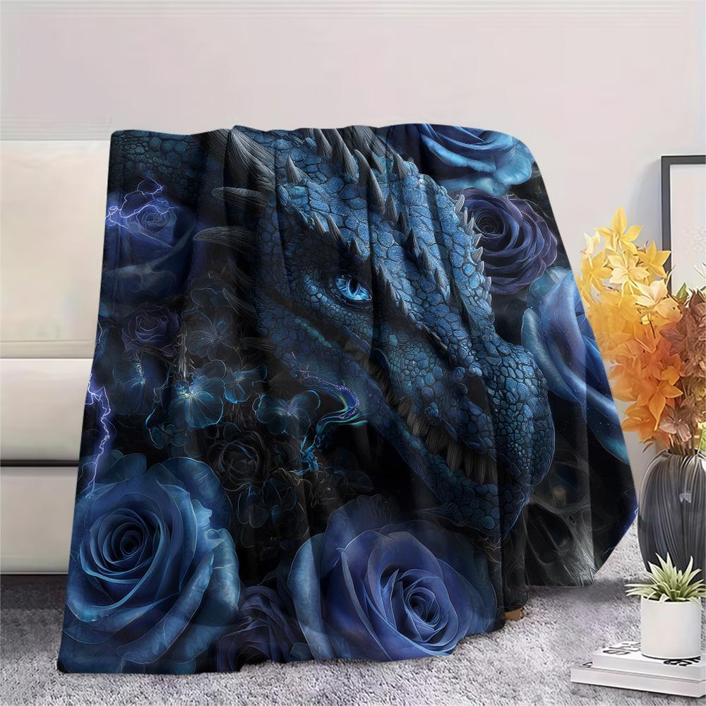 Rose Dragons  Print Flannel Blanket, High quality Comfortable for All Seasons, Home Decor, Warmth and Comfort