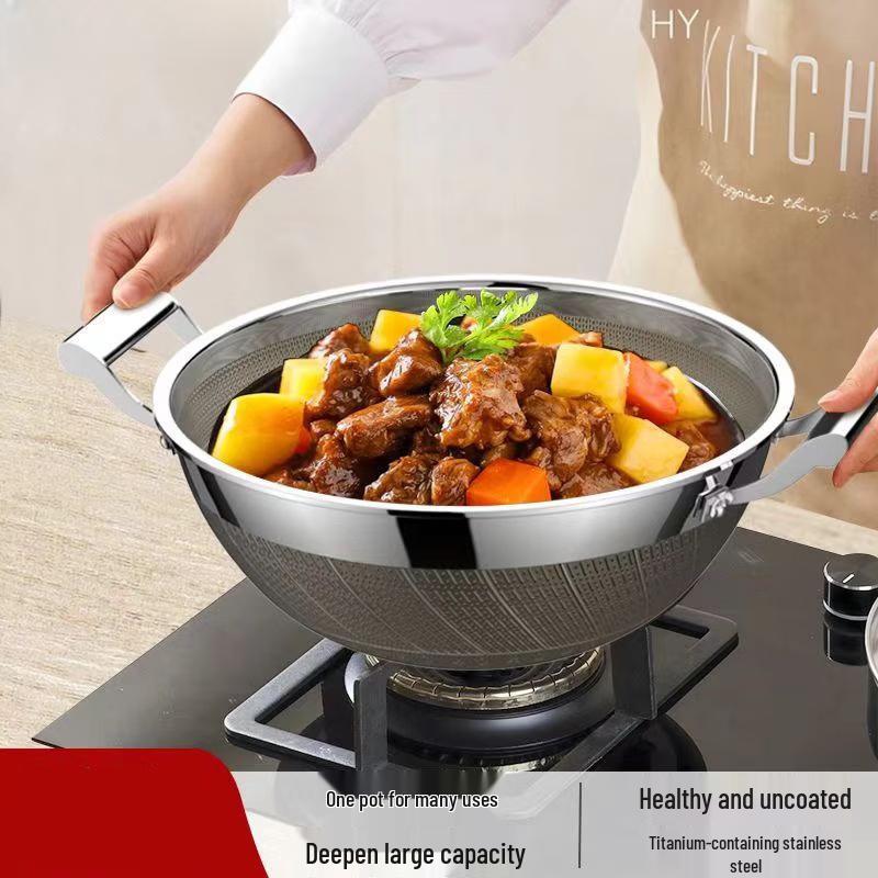 Zhishi 36cm Uncoated 316 SS Wok & Stew Pot with Steamer