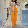 Women Floral Printed Turn Down Collar Long Sleeve Shirt Wide Leg Pants Two Piece Set