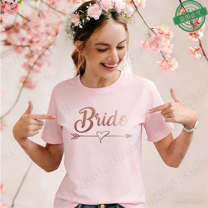 Team Bride Squad Matching T-Shirts, Arrow Heart Graphic Tees, Short Sleeve O Neck Tops for Bachelorette Party & Bridal Shower