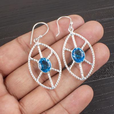 Schweizer Blautopas 925 Sterlingsilber Schmuck, Handgefertigte Wunderschöne Silberohrringe, Topas Edelsteinschmuck Für die Liebe