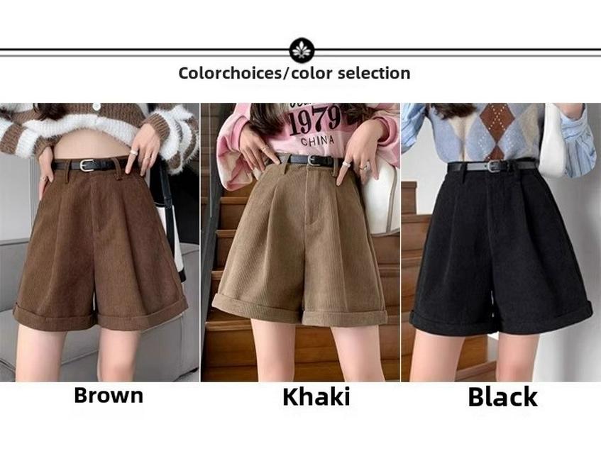 Pantalones Cortos de Pana de Cintura Alta para Mujer - Moda Otoño/Invierno Pantalones Bota de Pierna Ancha