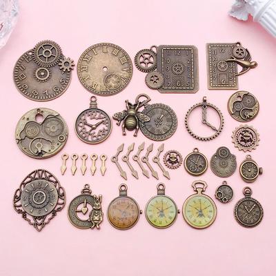 Vintage Green European Gear Pendant Clock Necklace Charm Components