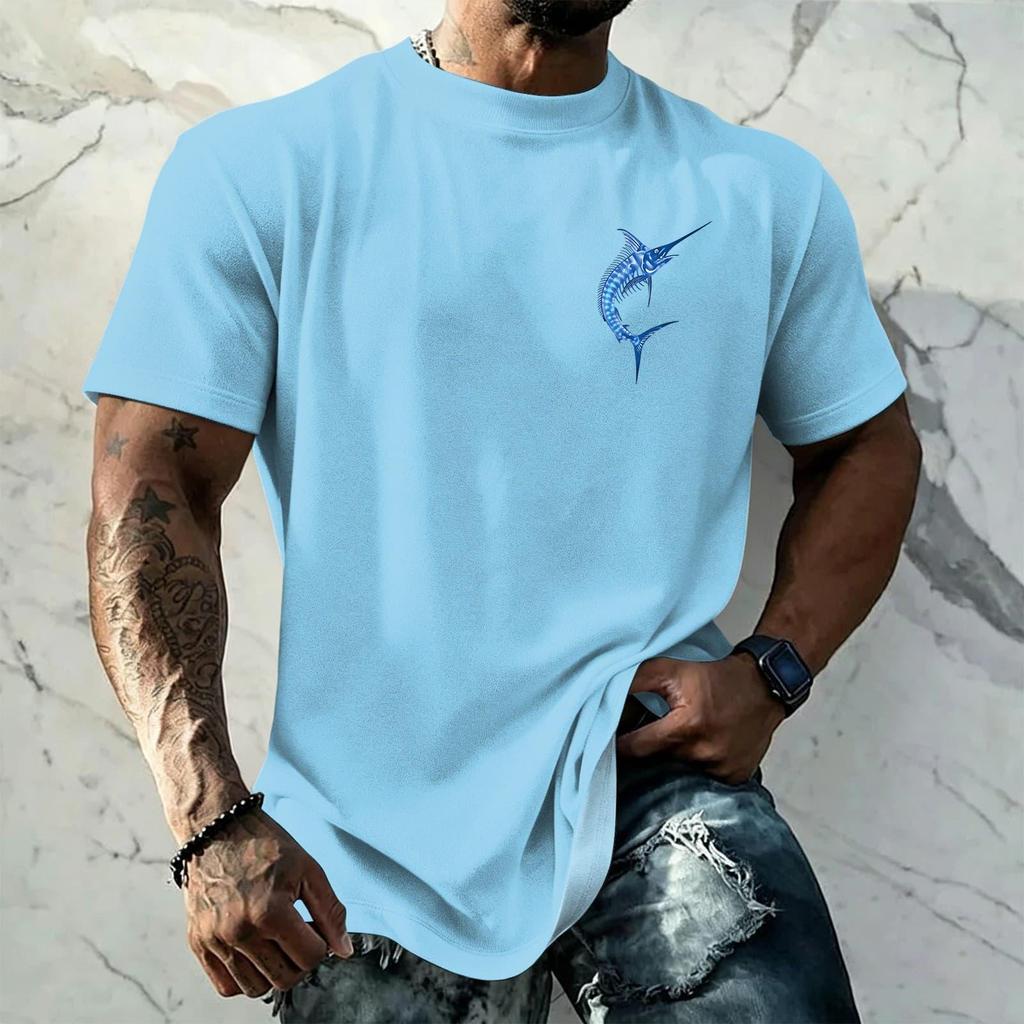 Men's Vintage Texture Printed Short Sleeve T Shirt Loose Fit Casual Summer Daily Wear Top Lightweight Breathable Fabric