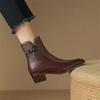 Fashion 2024 Autumn Horsehair Women Boots Pointed Toe Chunky Heel Shoes for Women Winter Short Boots Concise Women Boots Genuine Leather