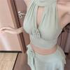 Split Swimsuit Women's New Wrap Skirt Ruffle Leaf Edge Triangular Small Chest Hollow Lace-up Hanging Neck Sexy Pure Desire Seaside