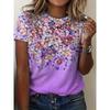 Elegant and Stylish Women's T-shirt with Colorful Roses and a Round Neckline, a Versatile and Refreshing Y2K-style Top for Summer