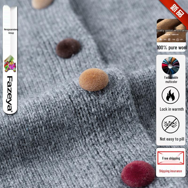 100% Reine Wolle Umlegekragen Damen Strick-Cardigan - Herbstmode Kurze Jacke