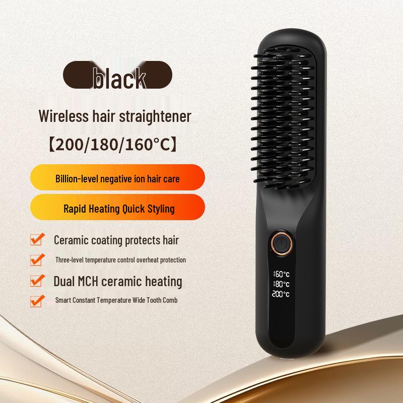 Dual-Use USB Rechargeable Ionic Hair Styler: Curl & Straighten with Portable Wireless Comb