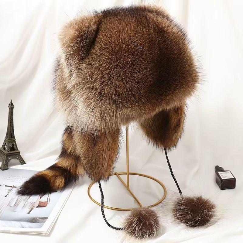 

Cute Raccoon Luxury Plush Ushanka Hat with Ear Flaps - Thick Warm & Stylish Winter Hat for Women 1Pc