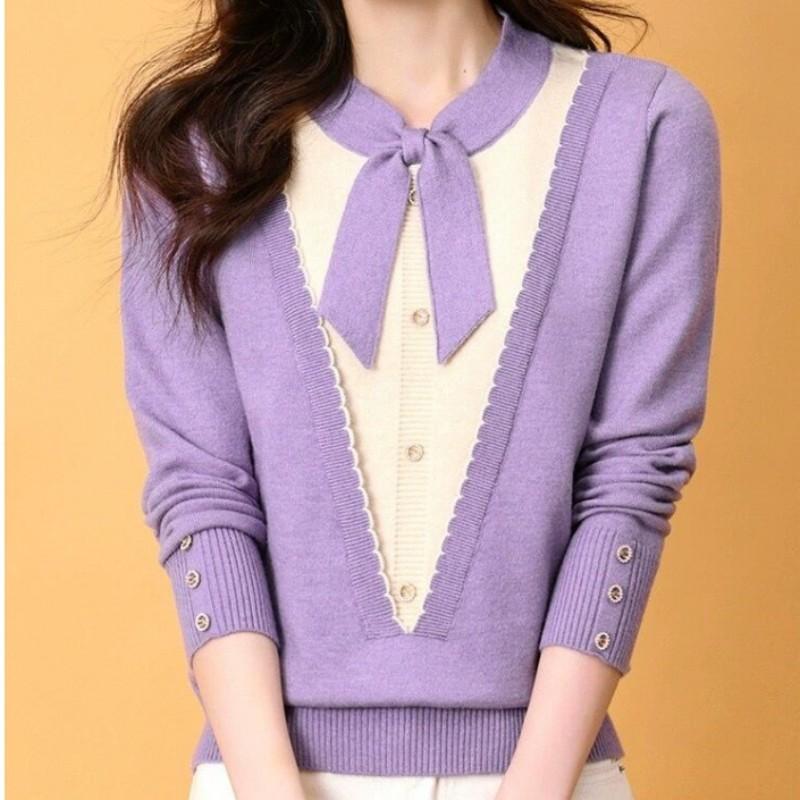 

Топ на шнуровке, базовая рубашка, осенняя мода, новый вязаный свитер, короткий, с отделкой, вязаный свитер One Size светло-фиолетовый