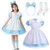 Harsever Alice Cosplay Maid Set and Cute for Cultural School Birthday Commemorative and Halloween Costume, Kids' Outfit, 4-Piece (Dress, Apron,