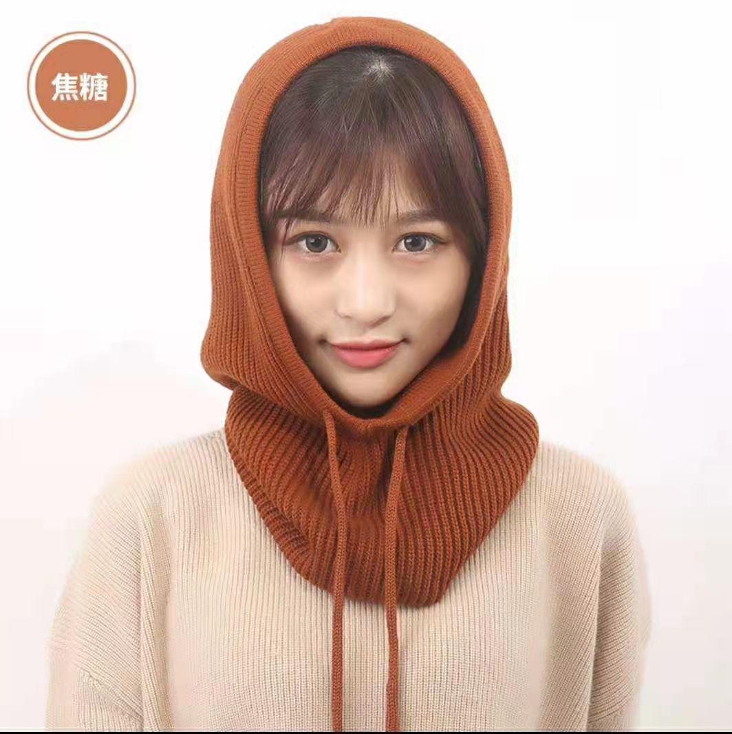 

Women Cashmere Wool Hats Bib One Female Winter Thick Knitted Skullies Version Cap Earmuffs Collar Soft Warm Beanies Hooded Scarf One Size