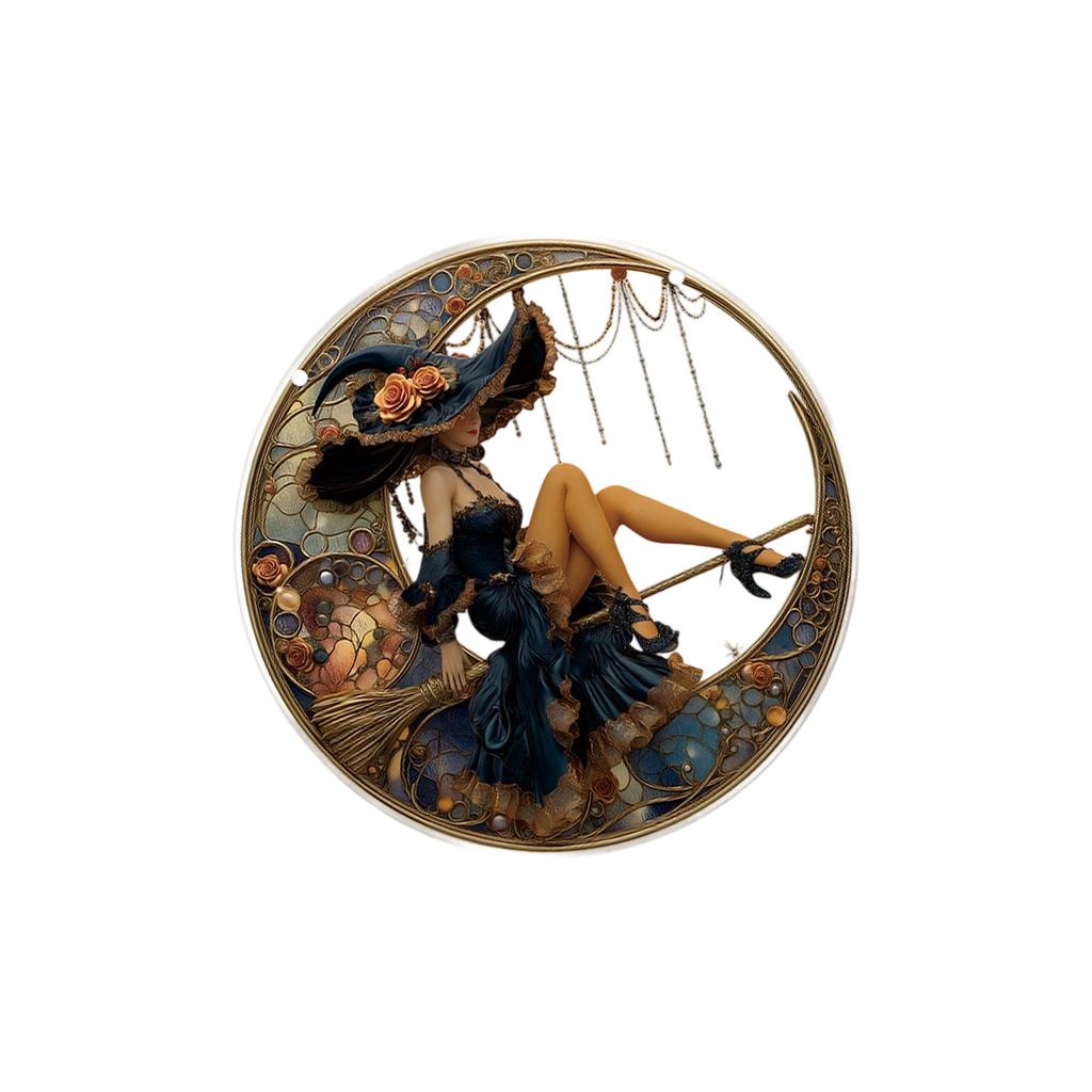 Broomstick Witch Acrylic Hanging Ornament Halloween Decoration For Front Door Window Mantles Indoor and Outdoor Use