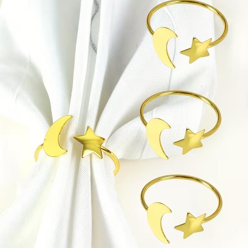 1-24PCS Fashion Alloy Moon Star Napkin Rings Gold Metal Table Decor for Ramadan Eid Islamic Party Banquet Kitchen Home Use
