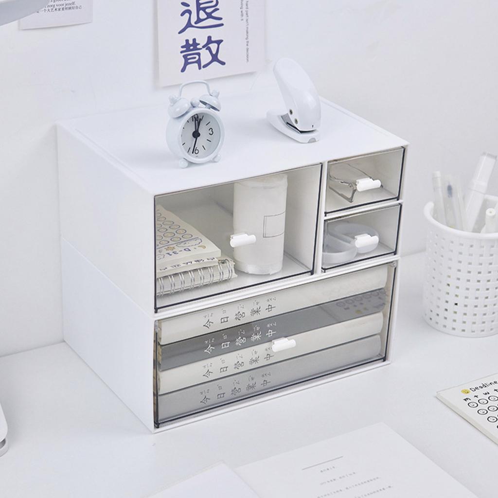 Desk Organizer Clear Plastic Stackable Vanity Storage Box with Drawer for Home Office Desktop