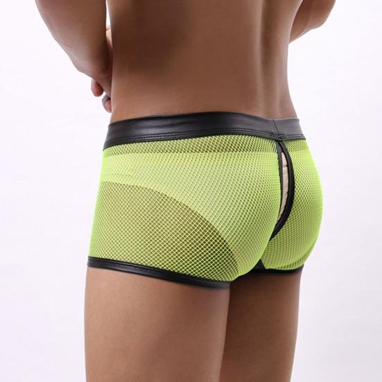Men Thongs Hollow Out Mesh Sexy Opening U Convex Super Breathable Men Boxers Inner Wear Clothes