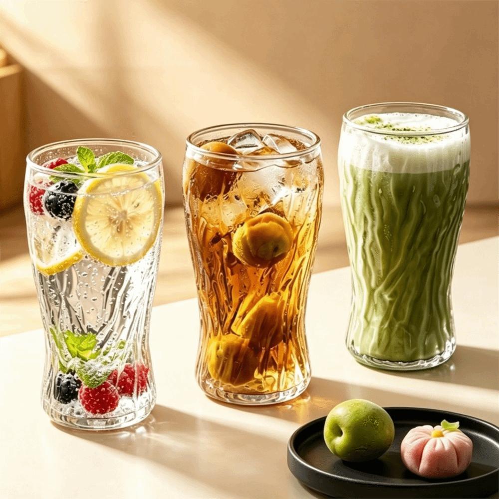 Korean Style Glacier Pattern Glass Beer Cup Transparent Juice Tumbler Durable Cold Drink Cup  Bar