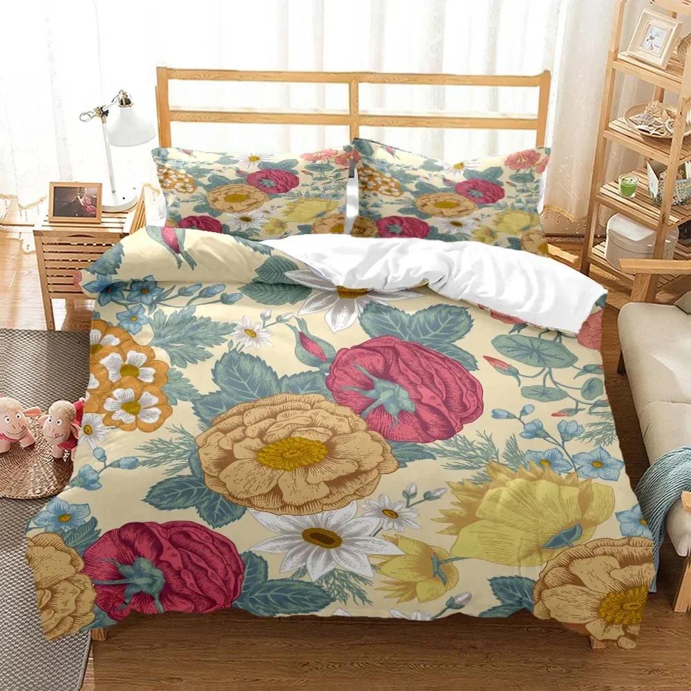 Plant Flowers Digital Comfortable Duvet Quilt Cover Pillowcase Bedding Set Children Bedroom Decoration Home Textile