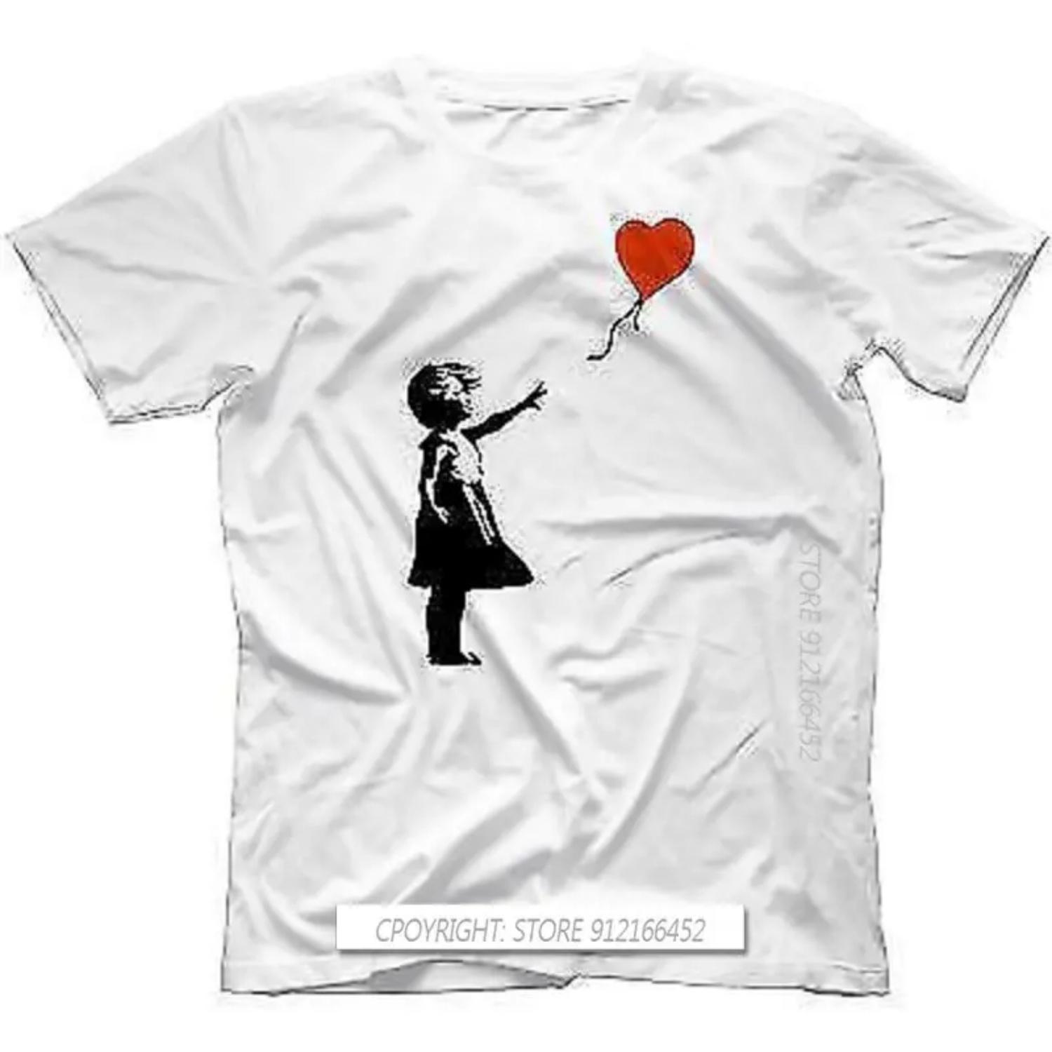 

Футболки с коротким рукавом для мужчин Banksy С шариком Новинка 100% Хлопок Забавное Городское Граффити Искусство Банкси Футболка Хлопок S чёрный
