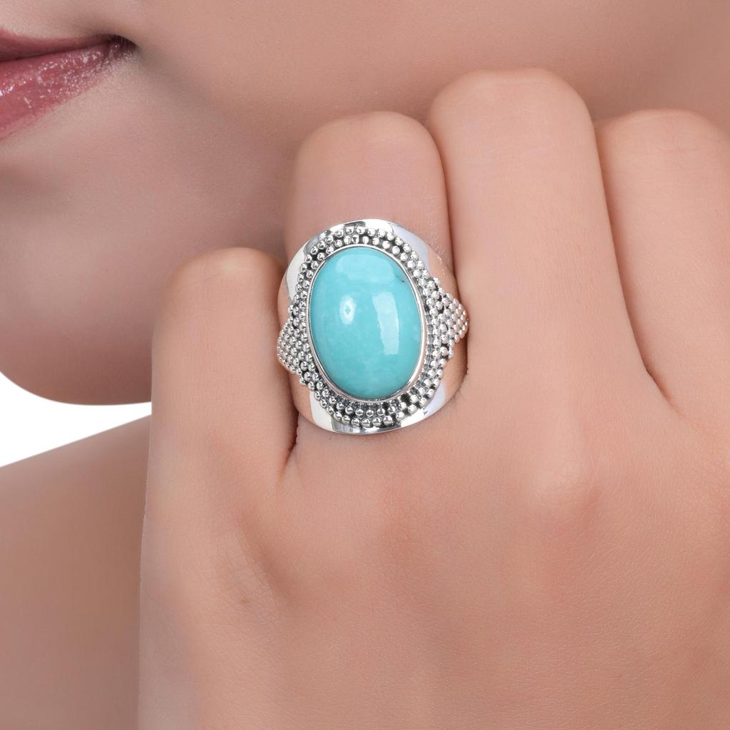 Turquoise Gemstone Ring – Tribal Boho 925 Sterling Silver Statement Ring for Women & Men – Handmade December Birthstone Jewelry